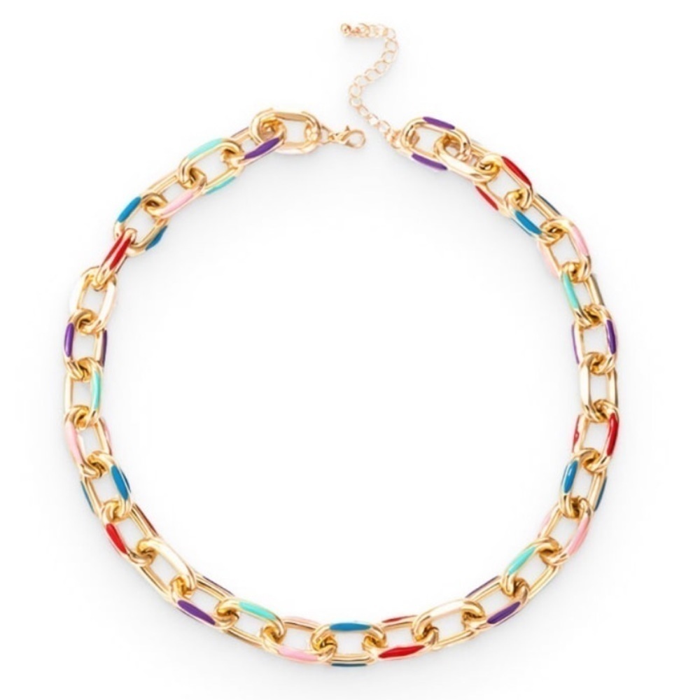 Multicolor enamel cable chain necklace. NWT